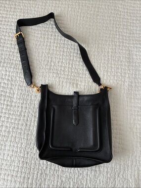 Rebecca Minkoff Black Leather Crossbody Bag with Gold-Tone Accents